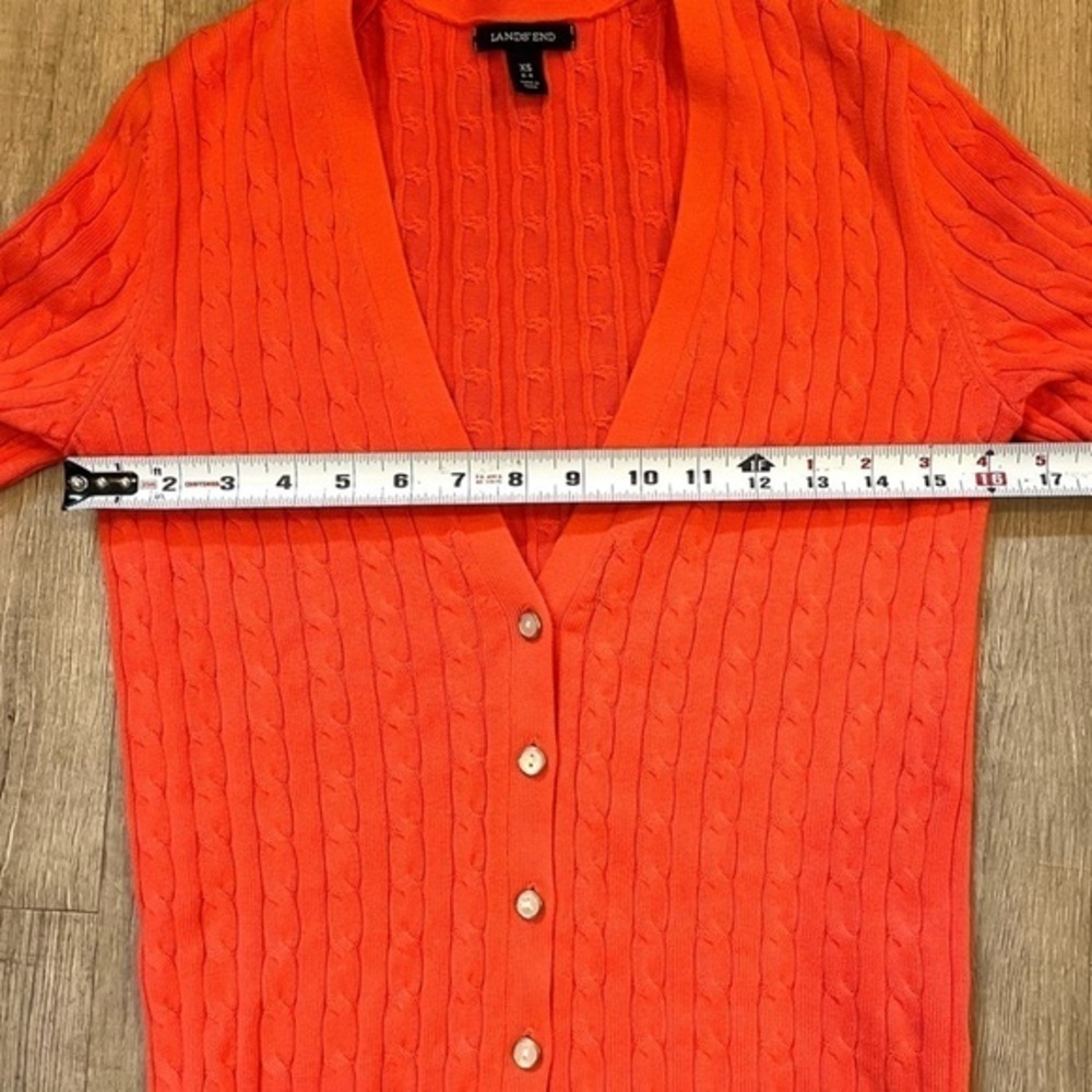 Land’s End XS Cable Knit Sweater V-Neck Coral Orange Orange Melon Like New - Picture 13 of 14